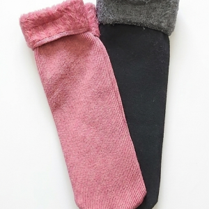 Kit 2 pares Meia de Frio Peluciada Fleece  Inverno Rose/Preta